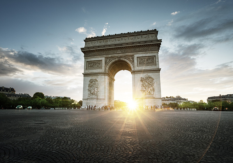 法国,巴黎,凯旋门,纪念碑,天空,水平画幅,云,无人,符号,交通