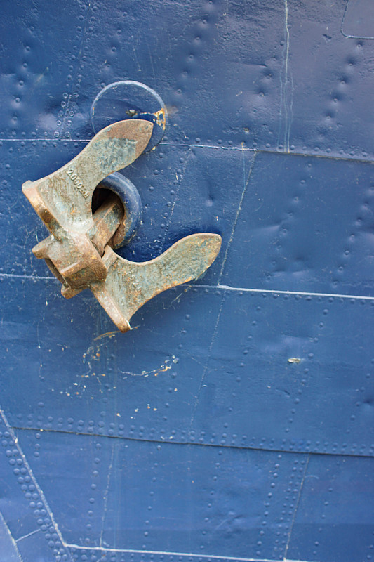 工业船,蓝色,船,锚,船体,褐色,海上运输,重的,固定的,无人