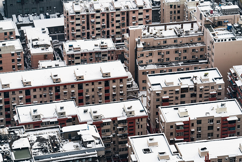 拥挤的,居住区,水平画幅,雪,古老的,交通,户外,都市风景,现代,白色