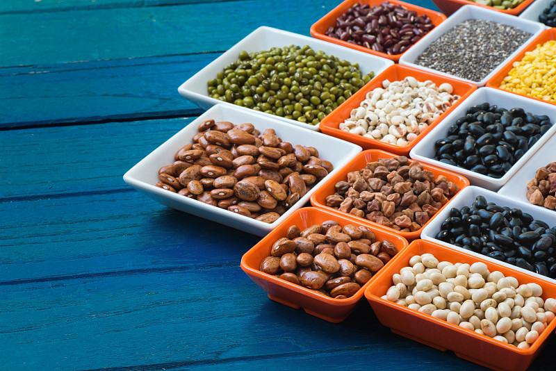 豆,健康食物,豆科植物,干燥食品,蓝色,厚木板,与众不同,干的,水平画幅,食品杂货