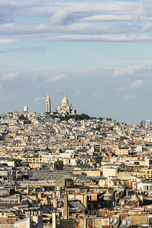 山,都市风景,法国,航拍视角,圣心堂,蒙马特区,巴黎,垂直画幅,纪念碑,天空