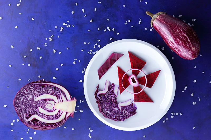 洋葱,紫甘蓝,普通甜菜根,留白,波普风,水平画幅,生食,维生素,特写,甜菜