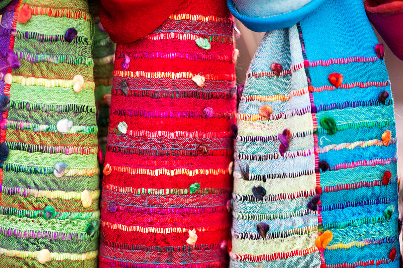 纺织品,围巾,市场,羊绒披肩,特写,式样,多色的,妇女问题,待售,纱丽