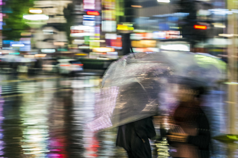 夜晚,雨,东京,伞,街道,倾盆大雨,城市,人,拥挤的,气候与心情
