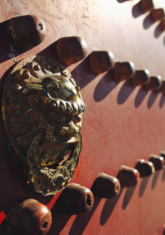 故宫,北京,门,中国,特写,动物身体部位,铜,设计元素,动物头,宏伟