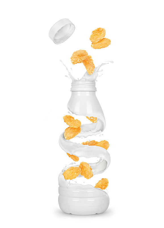 牛奶瓶,白色背景,图像,分离着色,燕麦,想法,垂直画幅,什锦烤燕麦片,无人,奶油