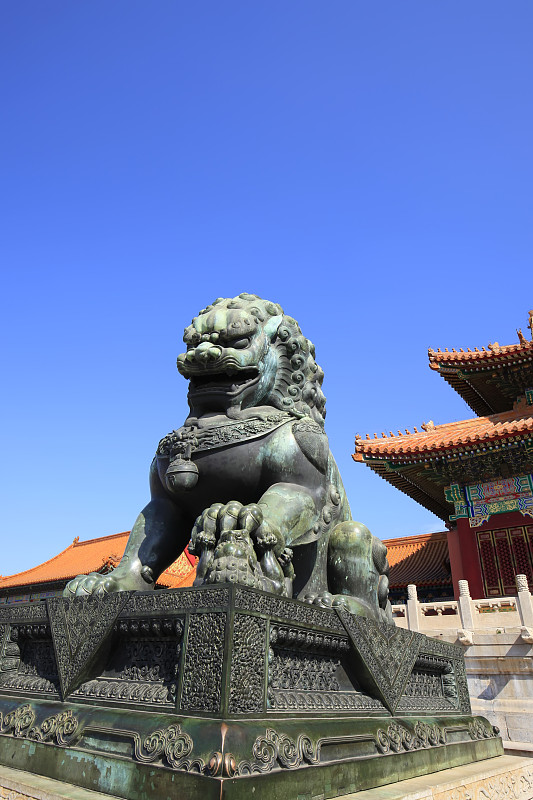 北京,铜狮子,颐和园,胡青,雌狮,故宫,禁止的,铜,宫殿,纪念碑