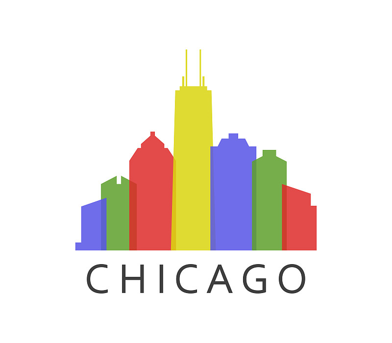 芝加哥市,城市天际线,美国,水平画幅,建筑,无人,绘画插图,白色背景,城市生活,计算机制图