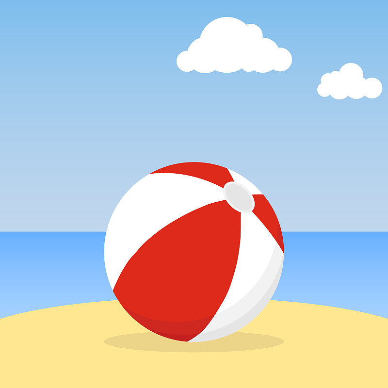 海洋,海滩充气球,沙子,天空,球,水,休闲活动,绘画插图,夏天,明亮