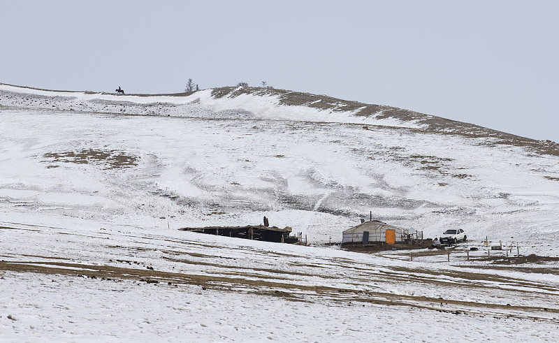 冬天,蒙古包,北,蒙古,地形,自然,水平画幅,雪,无人,偏远的