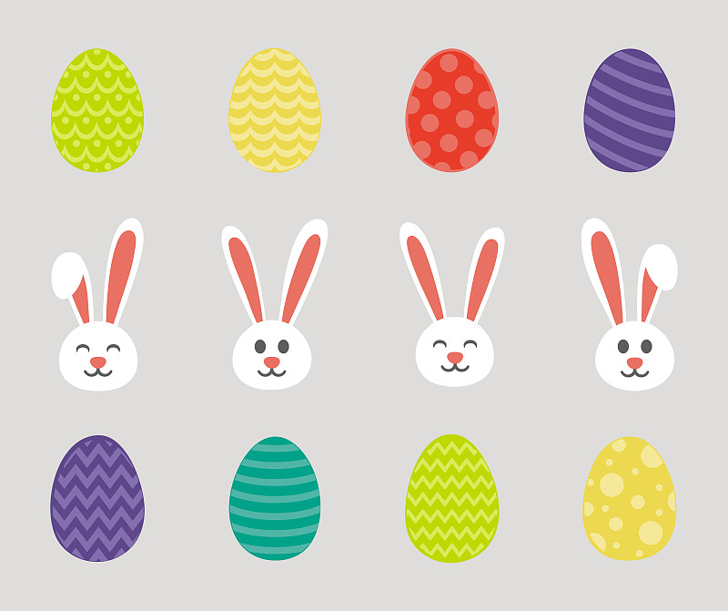 小兔子,复活节,矢量,鸡蛋,贺卡,水平画幅,绘画插图,符号,性格,组物体