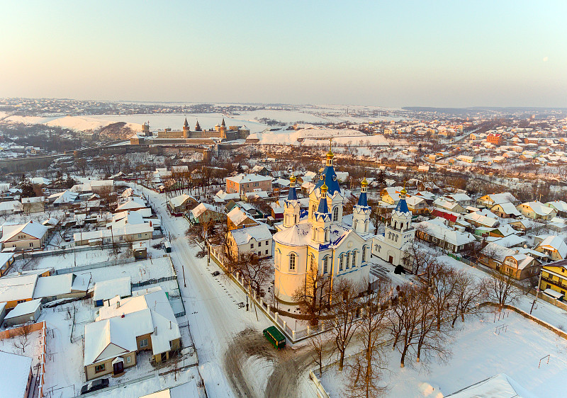 乌克兰,城堡,纪念碑,天空,古董,灯笼,水平画幅,雪,无人,古老的