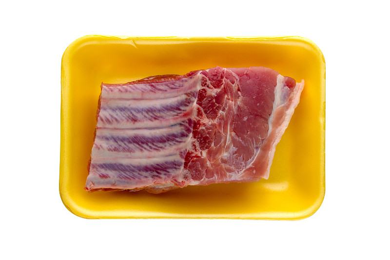 容器,猪肉,生食,肉,胸腔,白色背景,塑料容器,切片食物,配方,熏猪肉