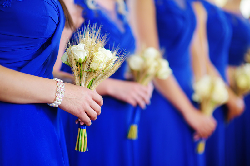 花束,结婚庆典,女傧相,成一排,美,少量人群,水平画幅,传统,女子晚礼服,白人