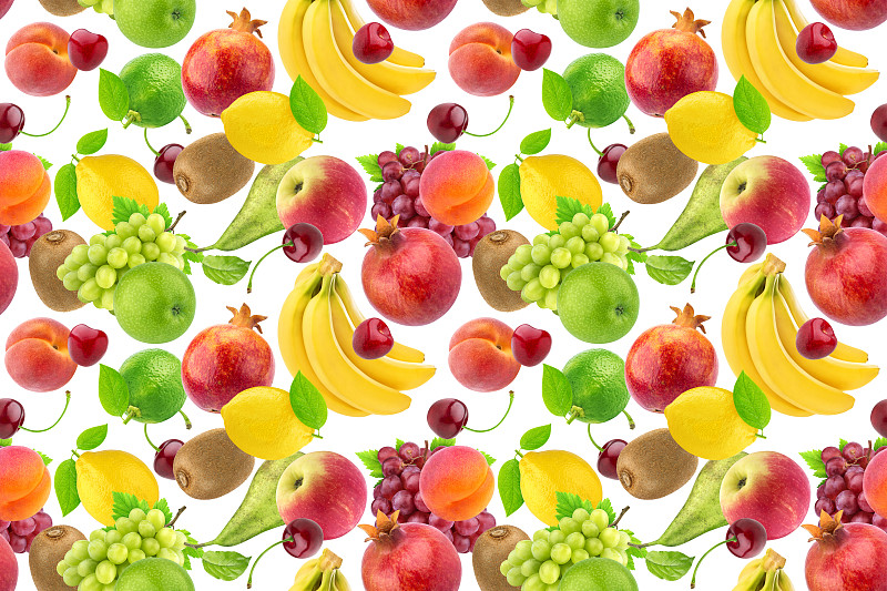 四方连续纹样,水果,浆果,白色背景,与众不同,热带水果,分离着色,水平画幅,樱桃,桃