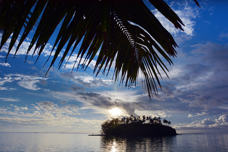 棕榈树,库克群岛,拉罗汤加岛,岛,穆里湖,黄昏,水,度假胜地,休闲活动,水平画幅