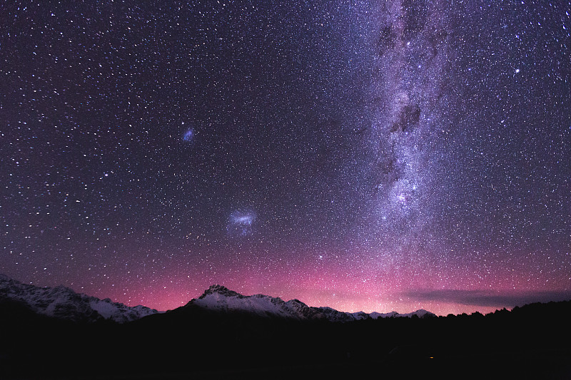 南极光,天空,水平画幅,星星,夜晚,无人,银河系,山脉,新西兰,山