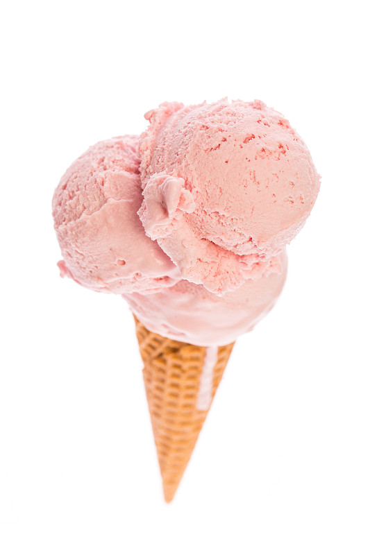冰淇淋,草莓冰淇淋,白色背景,冰淇淋蛋卷,风景,平衡折角灯,分离着色,垂直画幅,球,美