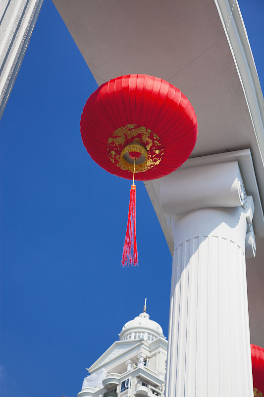 中国灯笼,柱子,廊柱,中国元宵节,垂直画幅,天空,新的,灯笼,无人,户外