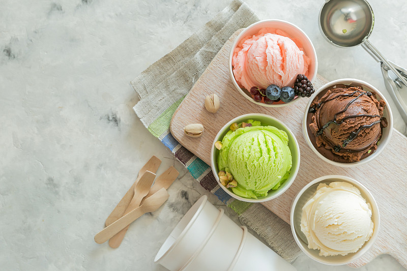 冰淇淋,铲子,多样,色彩鲜艳,冰淇淋蛋卷,球,水平画幅,无人,夏天,甜点心