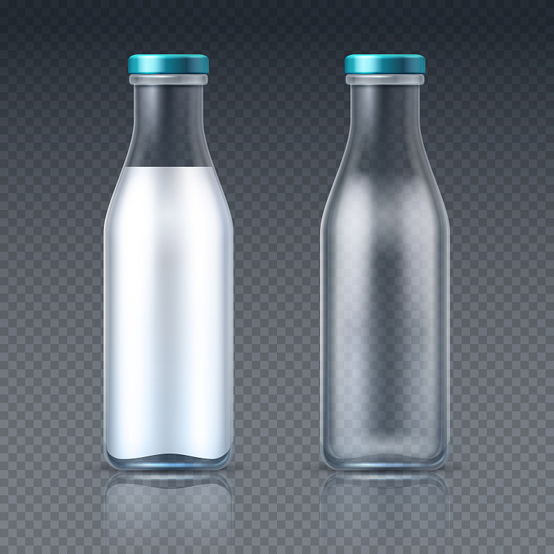 奶制品,饮料,空的,瓶子,矢量,玻璃,牛奶瓶,分离着色,无人,钙