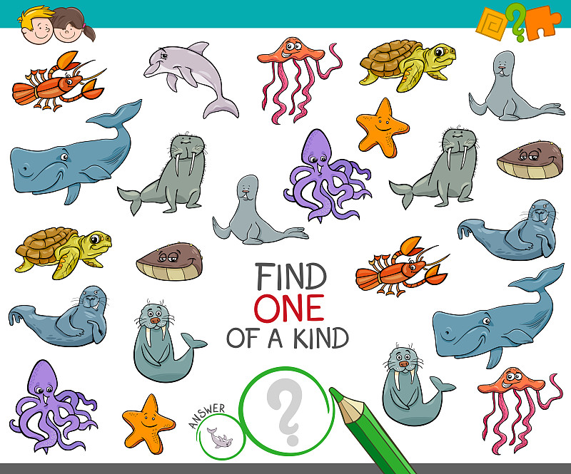 海洋生命,个性,团体性运动,绘画插图,水平画幅,无人,软体动物,海豚,性格,小龙虾