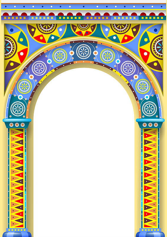 旋转类游乐,拱门,色彩鲜艳,垂直画幅,公园,边框,艺术,绘画插图,传统