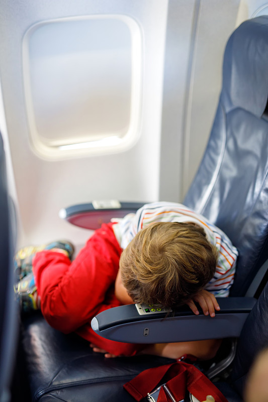 儿童,窗户,飞机,飞行器,小的,长的,里面,坐,飞,睡觉