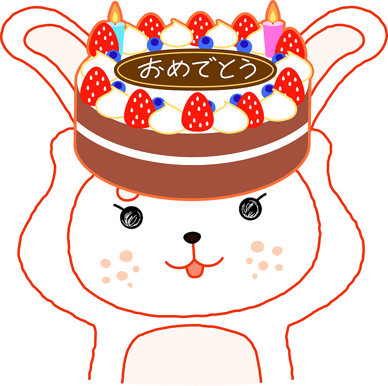 生日,兔子,两只动物,贺卡,小兔子,水平画幅,草莓油酥脆饼,绘画插图,奶泡,脆饼干