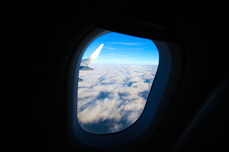 透过窗户往外看,窗座,飞机,飞行员,天空,座位,夏天,机翼,白色,高处