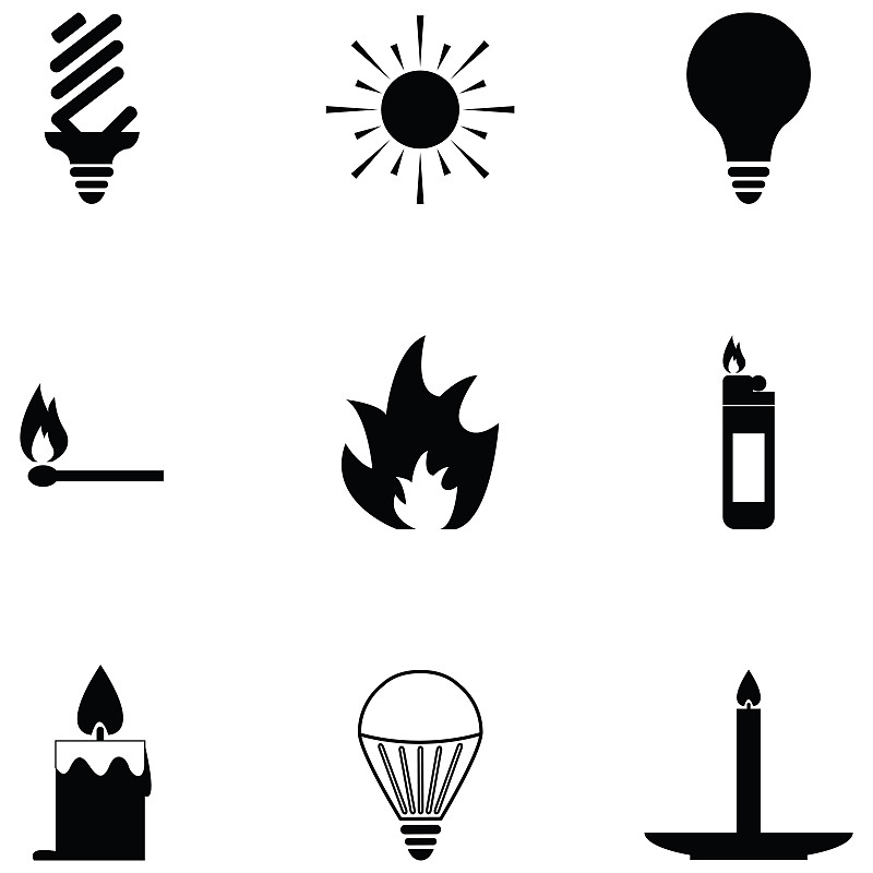 图标集,灯笼,能源,无人,绘画插图,电灯泡,手电筒,方形画幅,黑色,泰国