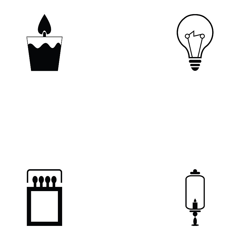 图标集,灯笼,能源,无人,绘画插图,电灯泡,手电筒,方形画幅,黑色,泰国