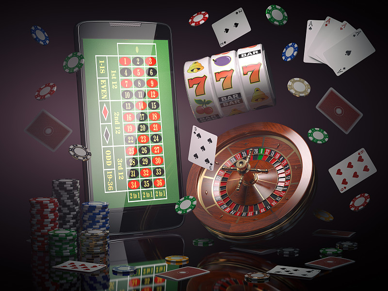 赌场,轮盘赌,概念,手机,电子邮件,纸牌,老虎机,骰子,累积赌注,扑克