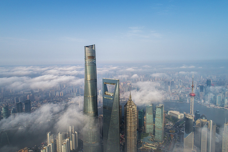 高视角,雾,上海,天空,未来,水平画幅,云,无人,户外,云景