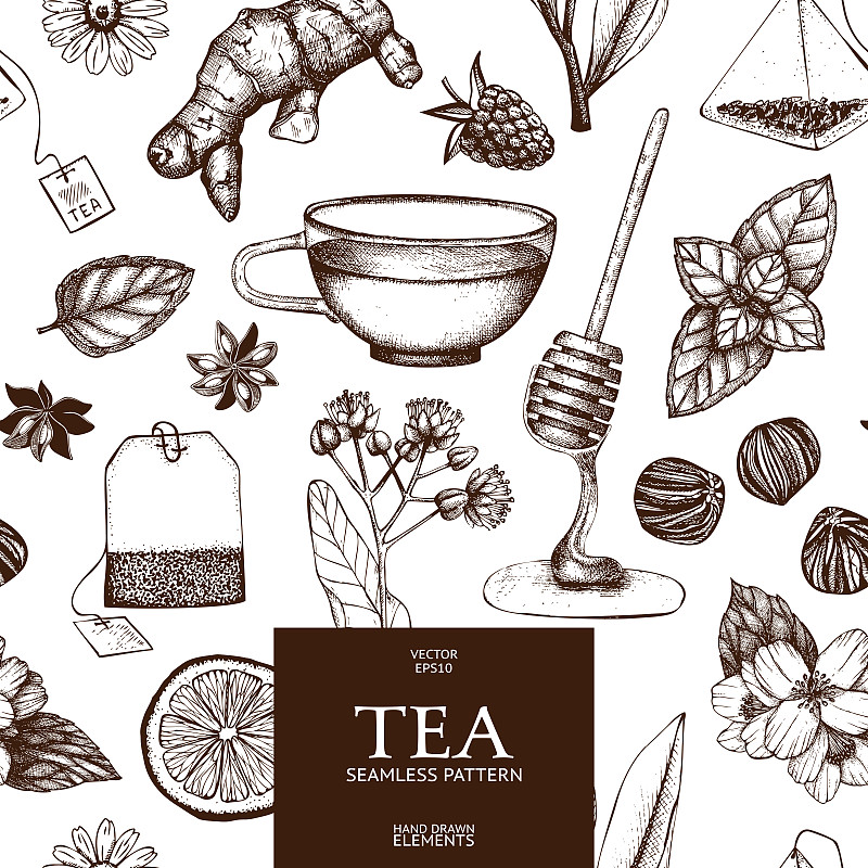 茶,矢量,式样,绘画插图,边框,无人,茶碟,墨水,古典式,生姜