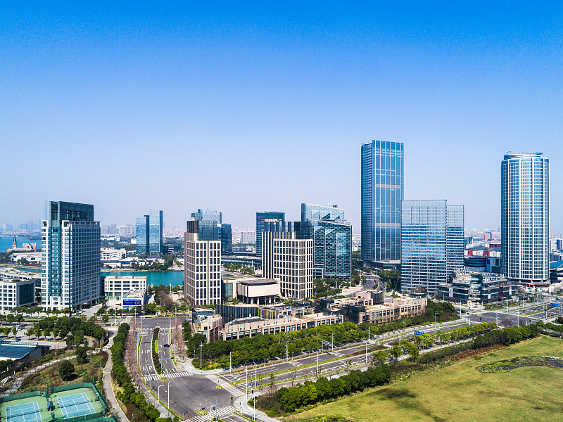 杭州,摩天大楼,浙江省,建筑外部,办公室,天空,水平画幅,无人,户外,都市风景