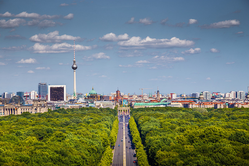 夏天,城市天际线,柏林,德国,公园,蒂尔加藤公园,天空,柏林电视塔,都市风景,国际著名景点