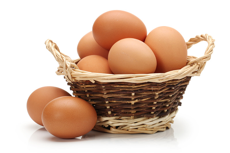 篮子,卵,白色背景,分离着色,复活节,褐色,煮食,水平画幅,无人,家禽