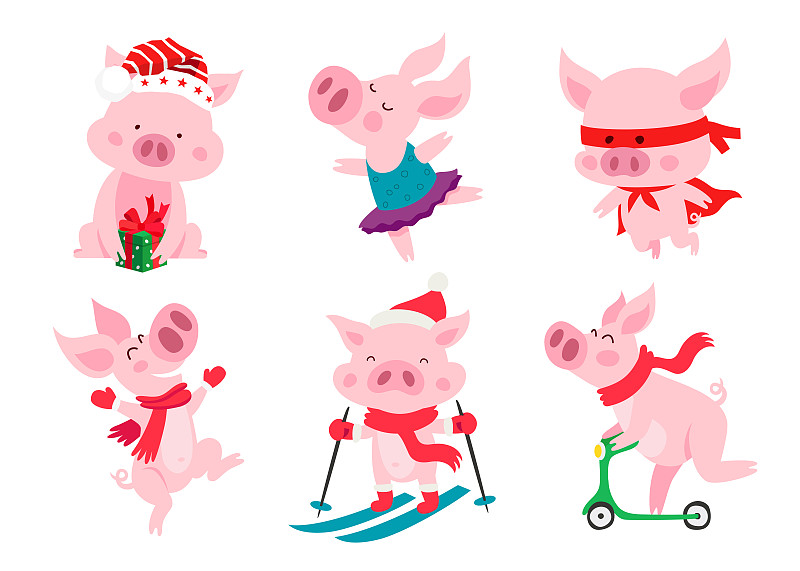 2019,猪,可爱的,舞台,连指手套,雨衣,小猪,小型摩托车,滑雪运动,动物
