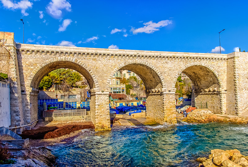 桥,海湾,水,水平画幅,建筑,无人,蓝色,欧洲,古老的,石材