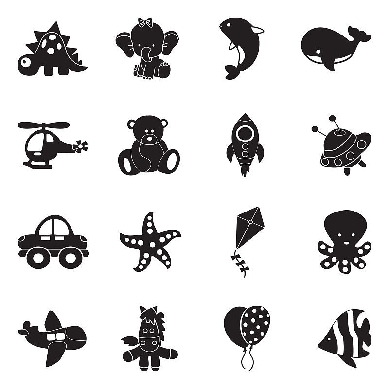 绘画插图,矢量,计算机图标,玩具,动画片,黑色,扁平化设计,驴子,太空,海豚