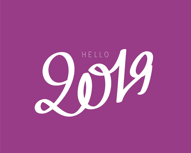 绘画插图,矢量,2019,紫色背景,你好,字母,新的,水平画幅,雪
