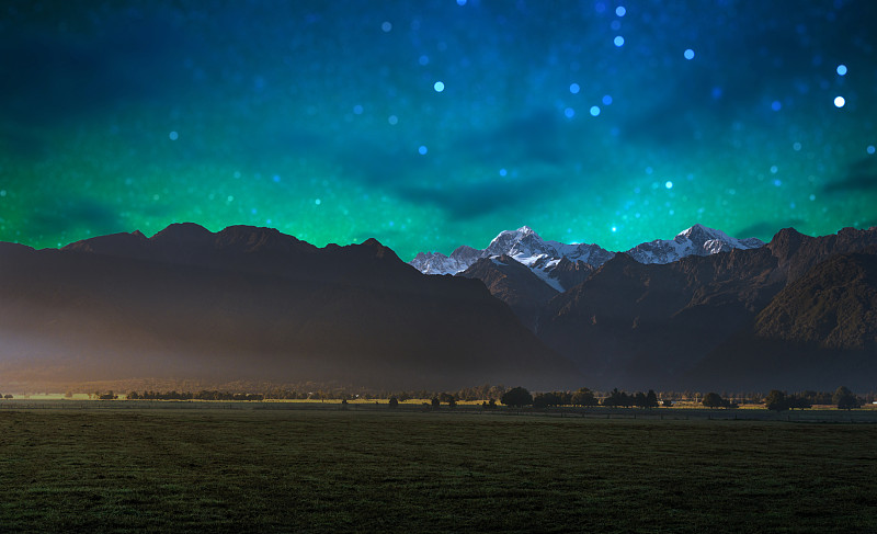 马瑟森湖,银河系,新西兰,库克山,天空,星系,星星,夜晚,雪,太空
