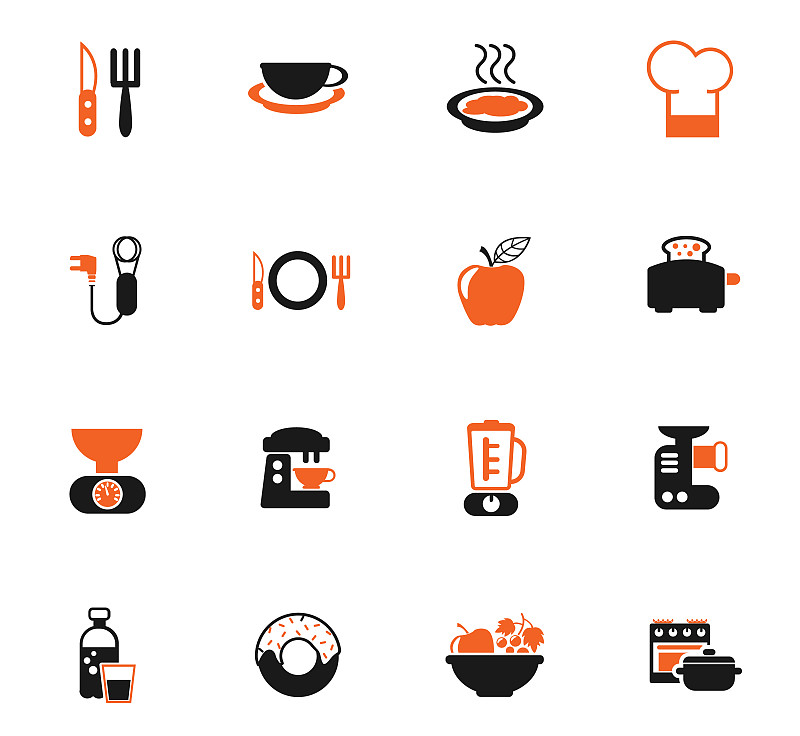 食品,厨房,图标集,电动搅拌器,水平画幅,无人,绘画插图,符号,茶碟,秤
