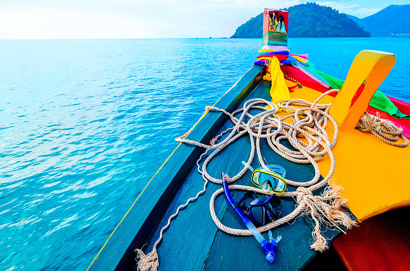 泰国,浮潜,蓝色,海洋,船,旅途,概念,水肺潜水,木制,度假