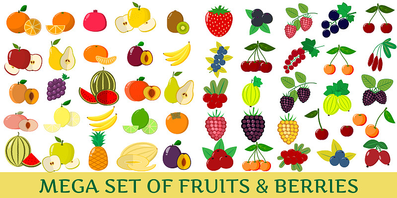 绘画插图,水果,浆果,白色背景,清新,水平画幅,素食,樱桃,桃,维生素