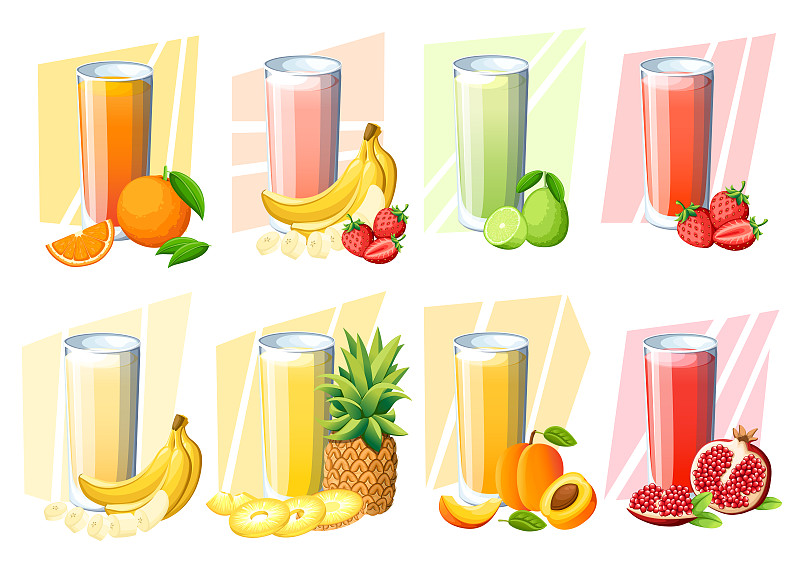 绘画插图,桃,果汁,饮料,酸橙,草莓,清新,菠萝,橙子,石榴