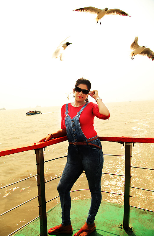 渡轮,海洋,女人,马哈拉施特拉邦,孟买,帆船,海鸥,海鸟,邮轮,防护镜