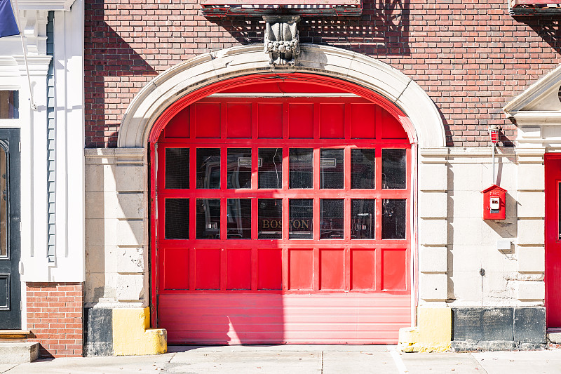 古典式,消防队,门,波士顿,美因河,正面视角,留白,门口,石材,拱门