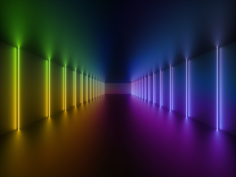 成一排,走廊,活力,光谱色,霓虹灯,抽象,隧道,激光,表演,发光